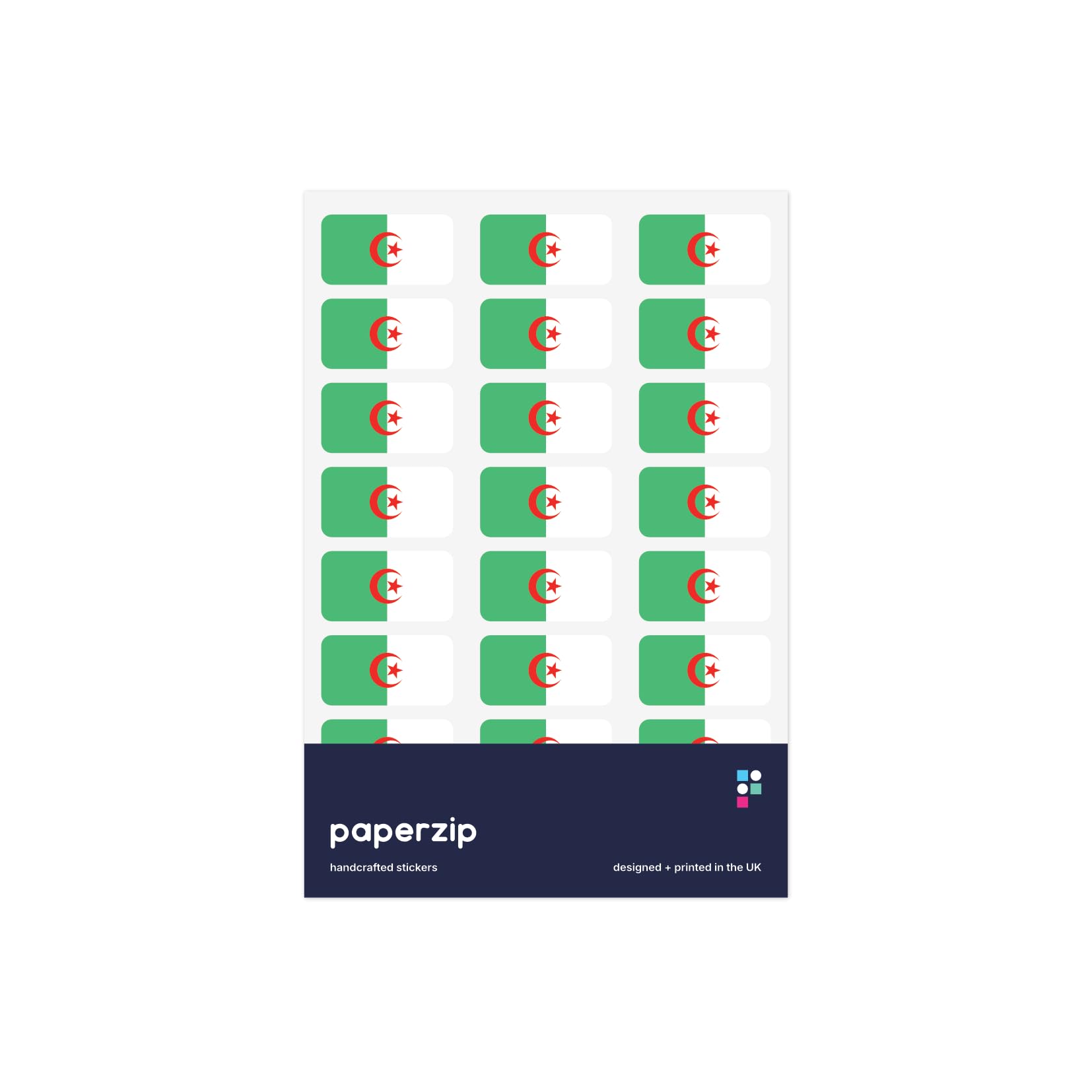 PAPERZIP – Algeria Flags – 48 Stickers, 30x16mm, for Business, Schools, Celebrations
