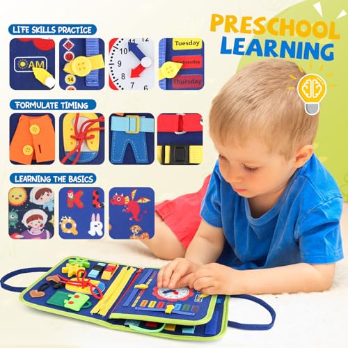 Image of Toddler Busy Board, Montessori Sensory Toys for Boys, 3-8 Year Old Girl Toddler Travel Toys, Educational Learning Activities Board for Motor Skills, Birthday Gifts for Airplane Car, Pink