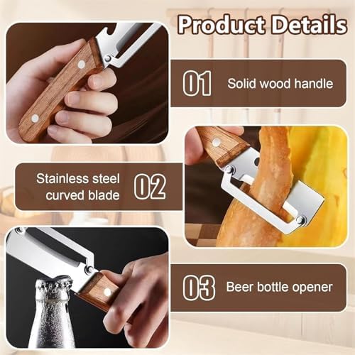3PCS Zero Snag Wooden Peeler, Zero Snag Wooden Kitchen Tool, Peeler with Bottle Opener, 2-in-1 Multi-Functional Vegetable Peeler for Kitchen, for Fruit Veggie, Includes Bottle Opener - 4