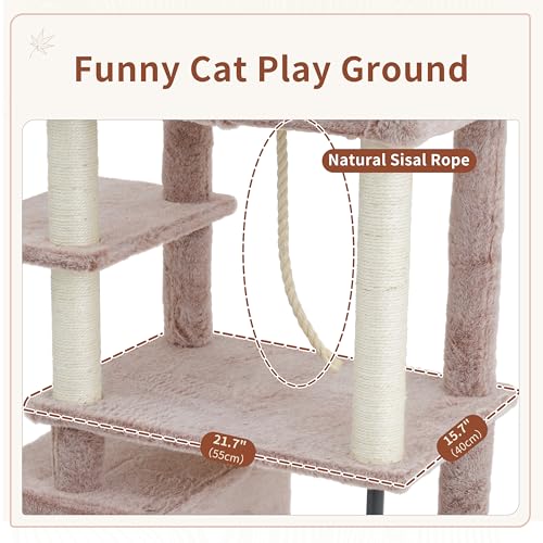 Image of Gitelsnour Cat Tree, Cat Tower with Sturdy Steel Tube, Large Perch GCT024MU | 70.5'' Cat Furniture with Scratching Post, Hammock, Basket and Big Platform for Indoor Cats Large Adult, Mushroom