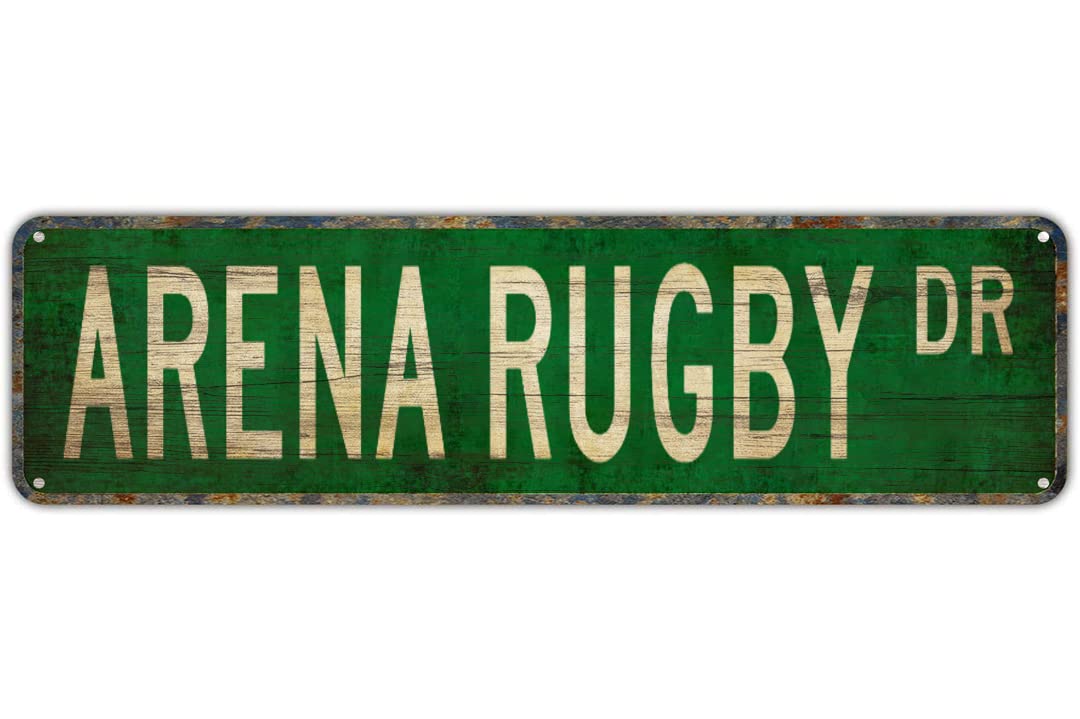 Peiyeety A006 Vintage Metal Tin Sign Arena Rugby Dr Retro Street Sign, Rustic Wall Decor For Home, Sports Room, Man Cave, Garage, Kitchen, Office, Farmhouse, Patio, Garden, Porch, 4 * 16 Inch