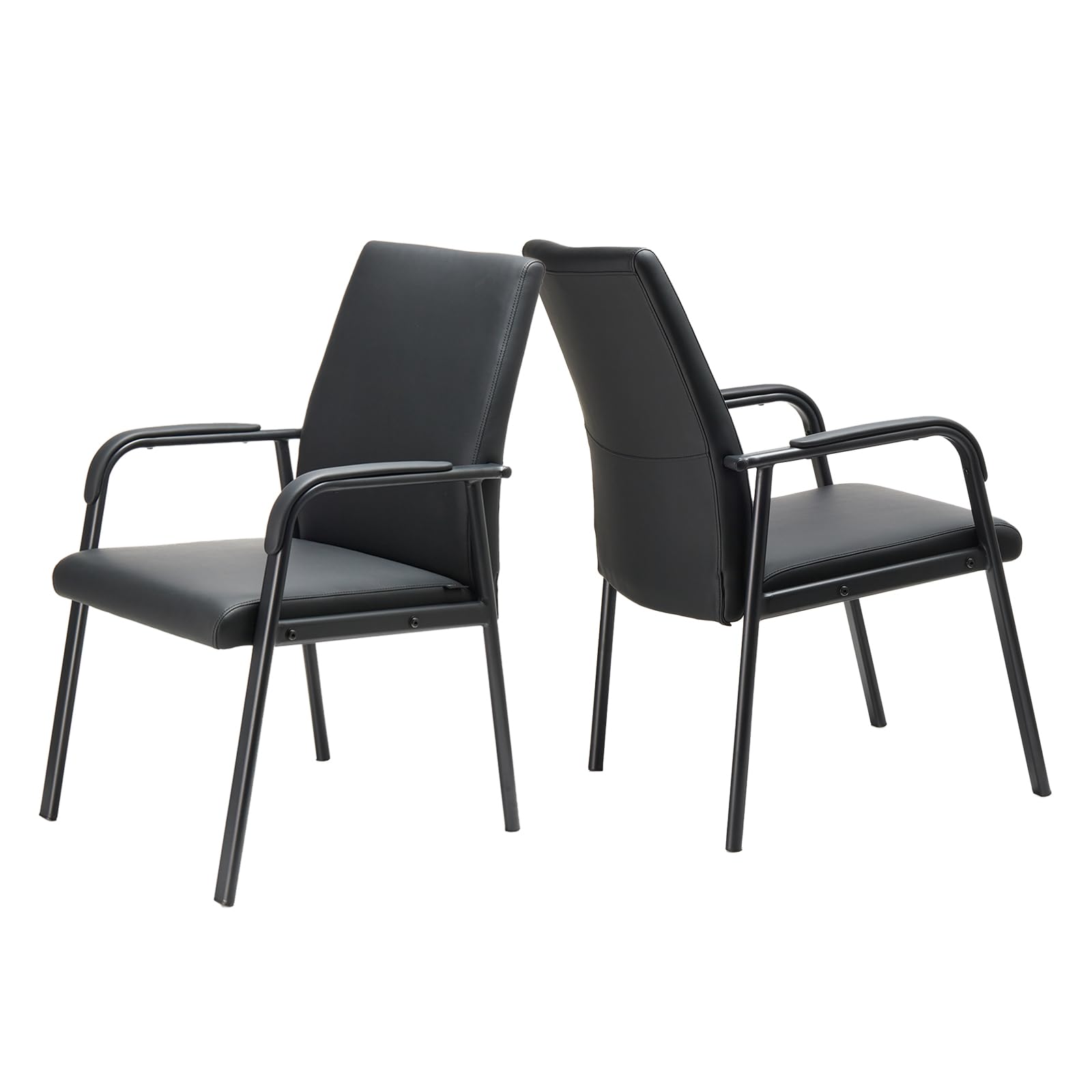 VACYOVKE 2 Pack Office Guest Reception Chair 600 lbs Capacity Leather Conference Room Chairs with Padded Armrests No Wheels Desk Chair Black
