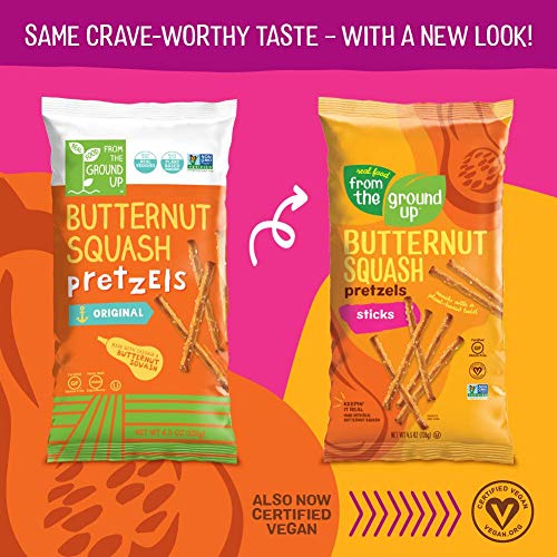 REAL FOOD FROM THE GROUND UP Butternut Squash Pretzel Sticks - Made with Vegan Ingredients - Gluten Free - 6 Count