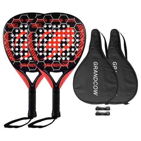 GRANDCOW Padel Racquet Carbon Fiber Surface with EVA Memory Flex Foam Core Diamond Shape POP Tennis Paddle Rackets (2PCS Set RED) Cover
