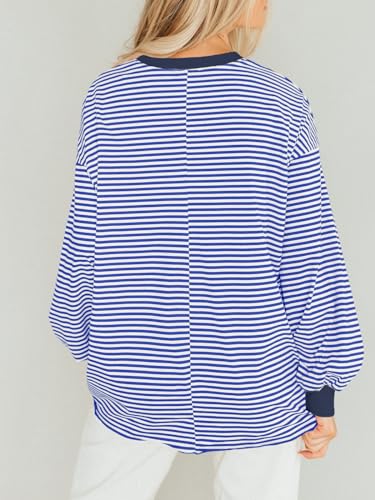 Tankaneo Womens Oversized Long Sleeve T Shirts Striped Color Block Cotton Tunic Tops Loose Fit Fall Crewneck Sweatshirt4