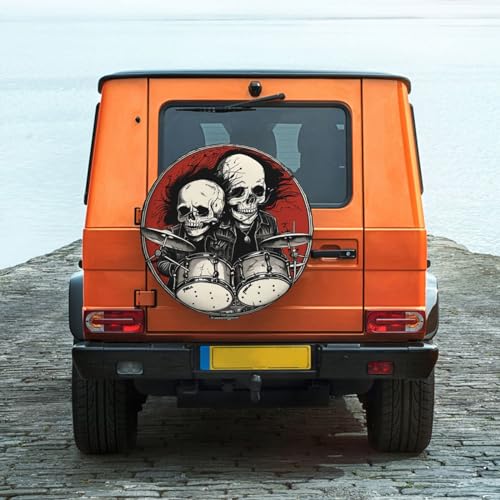 Image of Rock Skull Spare Tire Cover, Universal Wheel Tire Cover Funny Skull Skeleton Tire Protectors for Trailer RV SUV Truck Camper 17 Inch