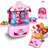 Awsoo Play Kitchen Set for Toddlers 3-5, Portable Play Kitchen with with Rolling Suitcase to Storage Plenty Toys Food, Interactive Pretend Play Toy Kitchen for Kids 3 4 5 6