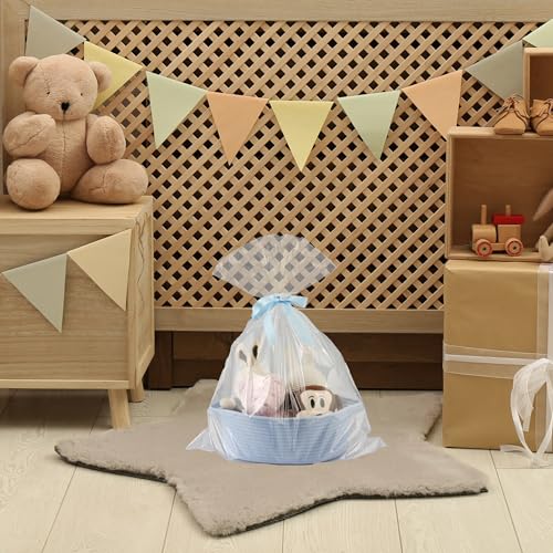 Image of Baby Gifts Basket Empty with Gifts Bag and Ribbon13 inchx10 inchx5 inch Cute Gifts Basket to Fill Easter Basket Birthday Basket Small Woven Cotton Rope Basket Baby Toy Baske Blue large