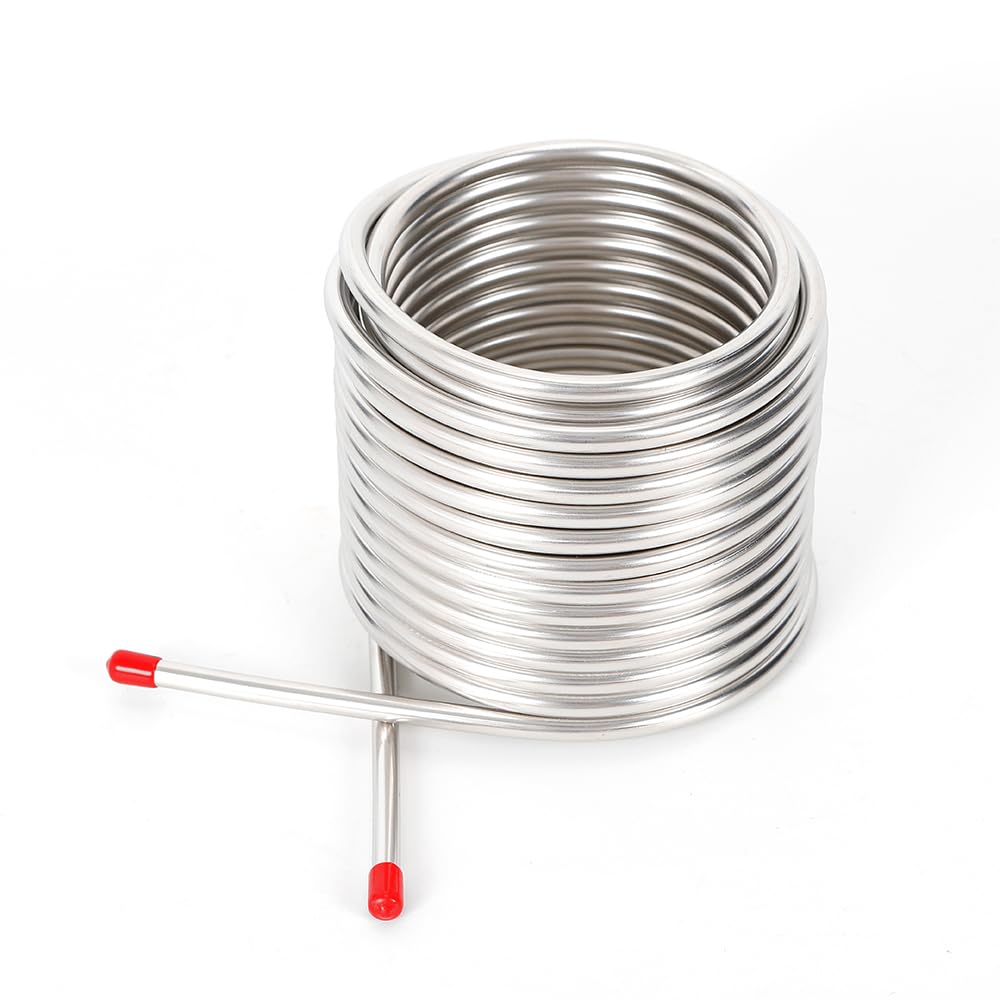 Cooling Coil Pipe, 50' Wort Chille, Stainless Steel Metal Coil Tube, Immersion Wort Chiller for Beer Wine Cooler Home Silver