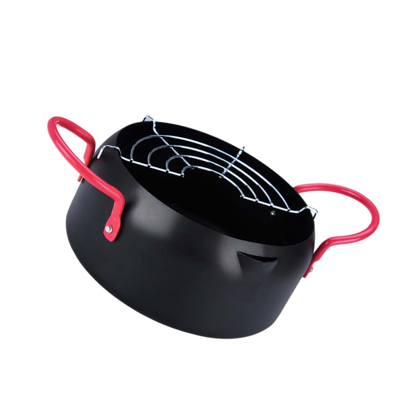 AUTSUPPL Small Fryer Pot 22cm Iron Frying Pan Japanese Deep Frying Pot with Filter Ideal for Gas Stove Induction Cooker Electric Stove