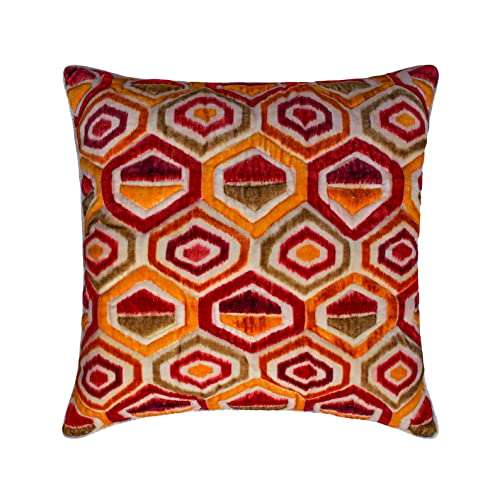 The HomeCentric Dekorativ Rot orange Kissen Überzüge, 50 x 50 cm Samt Kissen Ikat, gefärbt und Bedruckt, Kissenhülle mit, Abstrakt Kissen, Zeitgenössisch Kissen Überzüge - Surya Cover