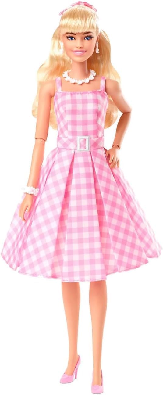 ARTIZANSTORE The Movie Doll, Margot Robbie Collectible Doll Wearing Pink and White Gingham Dress with Daisy Chain Necklace