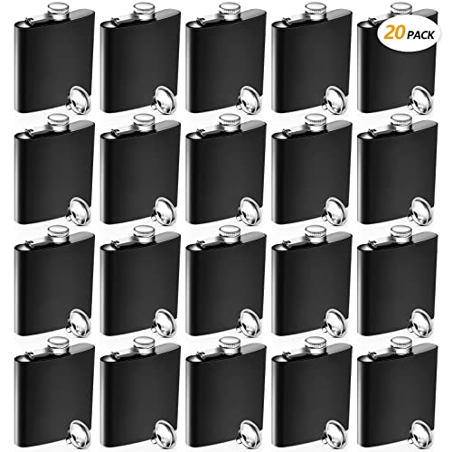 20 Pieces Stainless Steel Hip Flask Matte Black Flask Set Leak Proof Drinking Liquor Flask Metal Hip Flask with 20 Pieces Funnel for Men Women Drinking Alcohol Whiskey Wine Wedding Party Supply (8 oz)