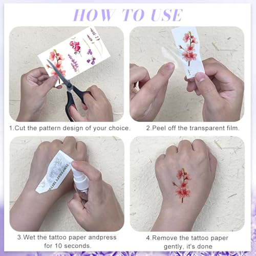 Image of MAYCREATE 30 Sheets Temporary Tattoo for Women Multi-colored Flower Tattoo Sticker Realistic Floral Fake Body Tattoos Wildflower Party Makeup Stickers for Women Girls