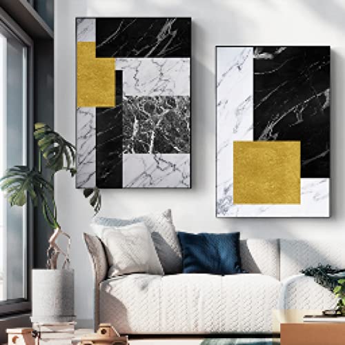 Peintures toile abstrait or noir géométrie pour salon moderne 50x70cm