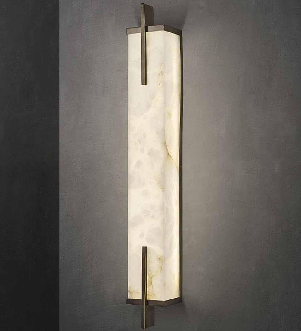 HUAYUSEDF Contemporary Marble Wall Sconce with Brass Accents for Bedroom and Living Room Décor(1-Pack)