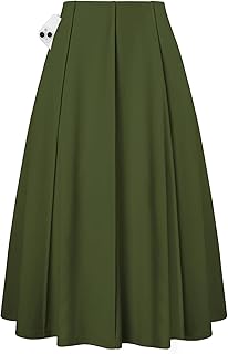 Kate Kasin Women's Pleated Midi Skirt 2025 Fall High Waisted Knee Length Flowy A