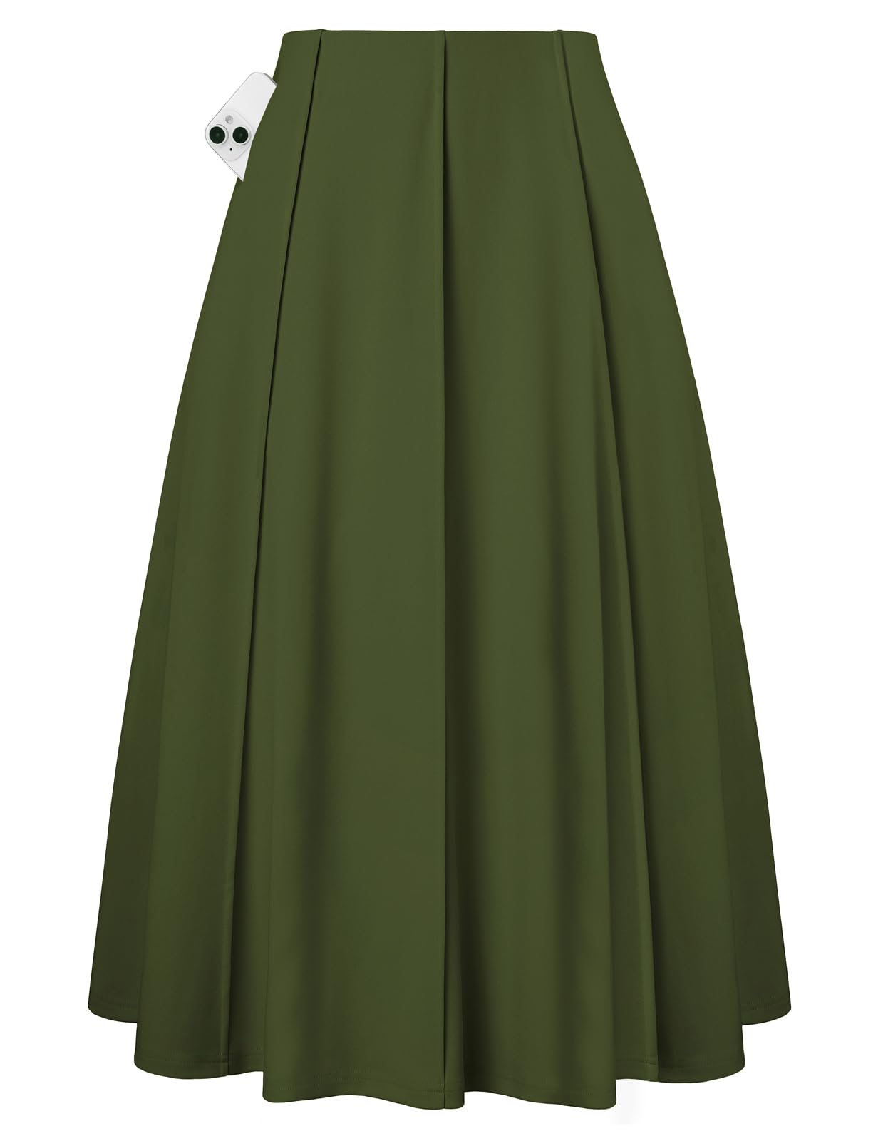 Kate Kasin Women's Pleated Midi Skirt 2025 Fall High Waisted Knee Length Flowy A Line Swing Casual Flared Skirts with Pockets