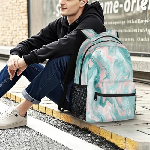 Mochila de viaje y universidad azul mármol para llevar tu laptop a clase 7