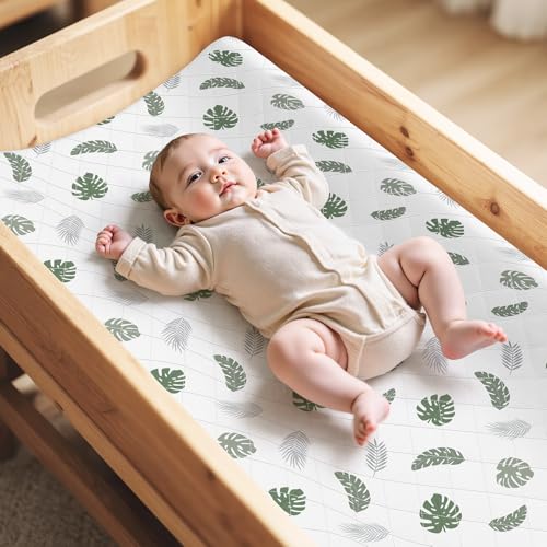 Image of FIOBEE Changing Pad Cover Waterproof 2 Pack Quilted Diaper Change Table Sheets Breathable & Ultra Soft for Newborn Baby Boys Girls Fitted Changer Pads 32 inchx 16 inch, Green