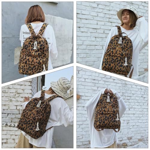 Mochila escolar Ciieeo de leopardo con bolsillo frontal de gran capacidad 4