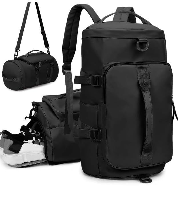 3-in-1 Travel Duffle Bag for Men and Women – Gym Backpack Tote | Waterproof, Foldable, Carry-On Weekender Bag with Shoe Compartment for Sports, Fitness, Daily Use, Travel4