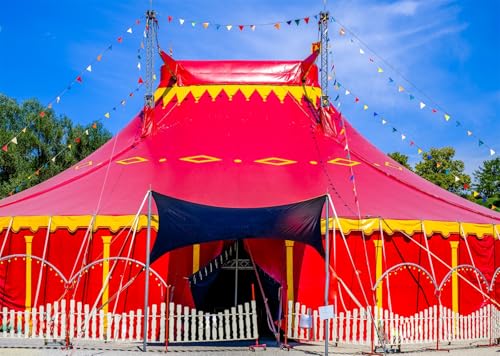 CORFOTO 2.1x1.5m Fondo de fotografía de Tienda de Circo Rojo, decoración de Fiesta Temática de Carnaval, Carpa Grande, Fondo de fotografía, Banner de Baby Shower de Carnaval