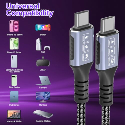 Diliichar 20FT/6M USB-C to USB-C 20Gbps Cable,240W PD Fast Charging, 4K@60Hz Video, Nylon Braided USB-C Long Cable Cord for MacBook, iPad, iPhone 15/16/17 by Diliichar - Image 2