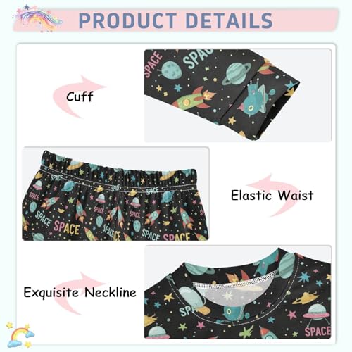 Pajama Sets Long Sleeve Space Themed Pattern with Rockets Soft Comfy Sleepwear 2 Piece PJS 3-8T4