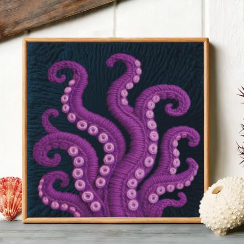 Image of BEUNITONE Punch Needle Kit for Adults Beginners with Tentacle Pattern, Complete DIY Craft Needlepoint Kits with Hoop, Punch Needle Starter Craft Embroidery Set for Festival Gift & Home Decor 9.4x9.4 inch