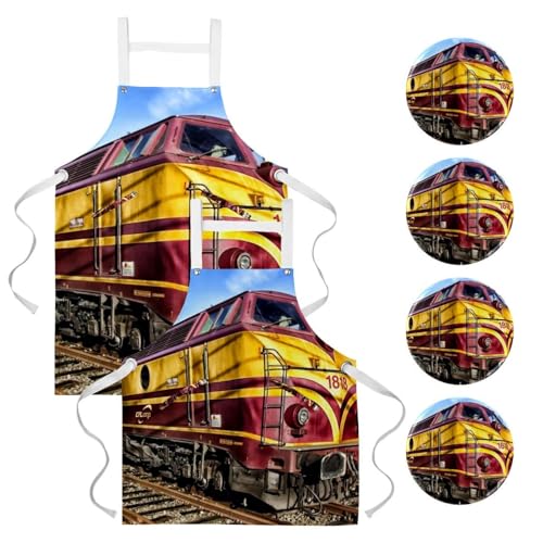 Tablier de cuisine pour pâtisserie et nettoyage à la maison motif train rétro multicolore