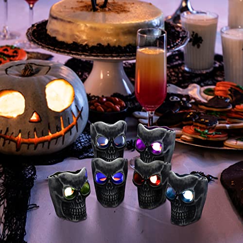 Image of SAMTUNK Halloween Decorations - Flameless Skull Candles Light - 6Pack Color-Changing Dripless Realistic Flickering Flame LED Candle Decor for Votive, Halloween Decor, Pumkin, Party, Indoor Outdoor