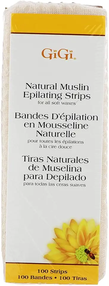 GiGi Waxing Strips for Hair Waxing/Hair Removal, Small Natural Muslin, 100 Epilating Strips