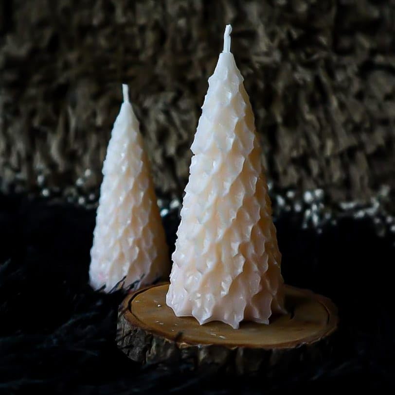 Lit Candle Soy Wax Set of 2 White Christmas Tree Candles for Christmas Parties, Decoration. Fully Handmade with Fruity Essence Series Best for Season Gifting (Vanilla)