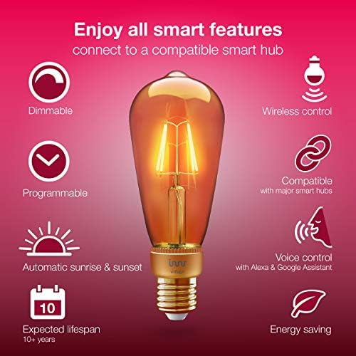 Innr Smart Filament LED Bulb Edison E27 Vintage, Works with Philips Hue* / Alexa / Google (Hub Required) 2200K, 160mm Edison ST64, 2-Pack, RF 264-2