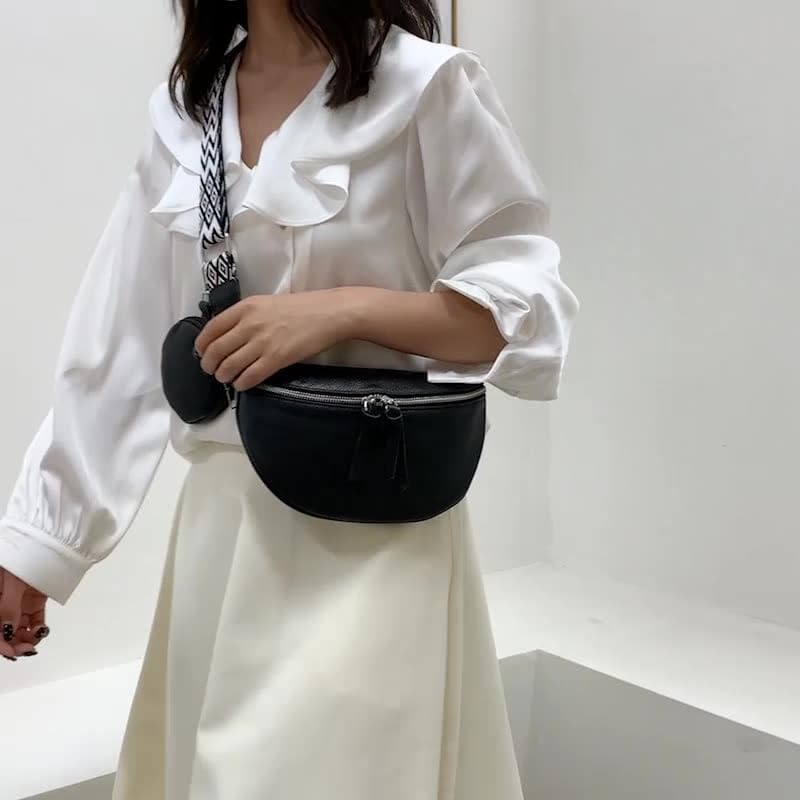 Genuine Leather Fanny Pack Crossbody Bags - Fashion Sling Purse Chest Belt Bum Bag CrossBody Purse for Women Travel Camping(B - Black) - Image 7