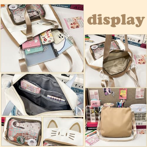 Kawaii Cat Ita Bag with Insert Large Capacity Pin Display Bag Crossbody Y2K for Anime Cosplay Reflective (Green)4