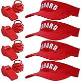 Tigeen 4Pcs Professional Guard Hat 4Pcs Emergency Whistles with Lanyard Guard Visor Loud Safety Plastic Whistle for Men Women (Red)