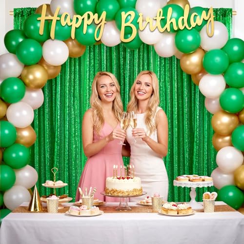 Image of Green Sequin Backdrop Curtains-1 Panel 5FTx8FT Green Backdrop for Wedding, Glitter Party Decorations Background Drapes for Birthday Party Anniversary Graduation Photo Booth Decor