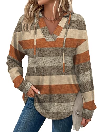 Image of Sampeel Hoodies for Women Trendy Fall Fashion 2025 V Neck Oversized Sweatshirt Plus Size Tops Clothes
