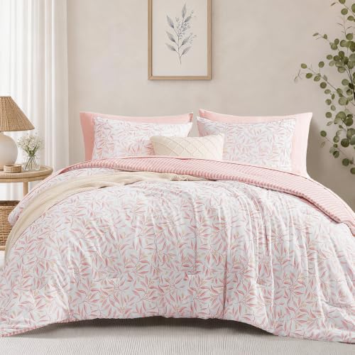 Image of Monbix Full Size Comforter Sets - 7 Pieces Floral Reversible Bed in a Bag