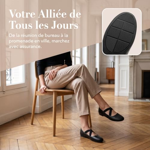 GLAMORA Ballerines Femme, Ballerines à Brides Élastiques, Chaussures Plates Confortables en Similicuir, Bout Rond, Semelle Souple, Ballerines Confort – vue 5