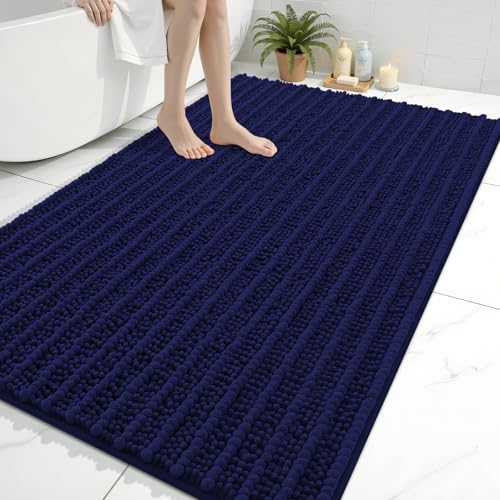 Image of Arotive Luxury Large Bathroom Rugs 59x35, Extra Soft Thick Absorbent Shaggy Chenille Bath Rugs, Machine Wash Dry, Bath Mats for Bathroom Floor, Tub and Shower, Home Decor Accessories, Navy