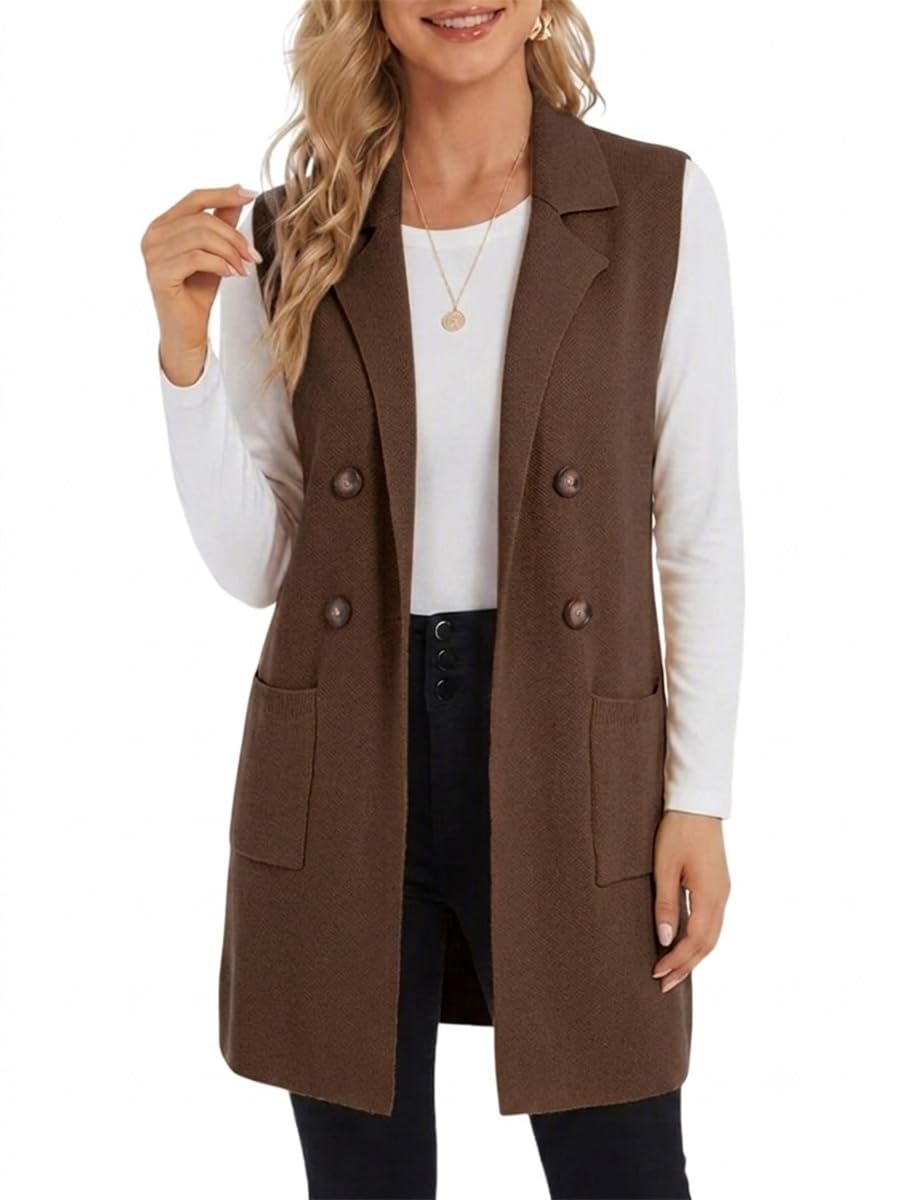 idealsanxun Womens Long Sweater Vest Notch Lapel Sleeveless Double Breasted Cardigan Sweaters Tops-picture-20