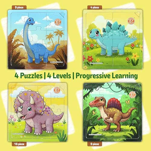 Image of Butterfly EduFields 4-in-1 Dinosaur Jigsaw Puzzle Set for Kids | 38 Pcs Brain Boosting Puzzle Toy for Boys & Girls Age 3 4 5 6 7 | Preschool Learning with Coloring Sheets | Dino Gift for Kids
