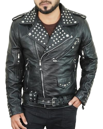 Mens Black Leather Jacket - Asymmetrical Moto Style Real Lambskin Studded Leather Jacket Rock Punk Fashion4
