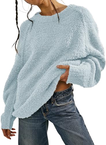 Image of Beaully Women's Oversized Crewneck Sweaters | Oversized style, Tunic sweater, Fuzzy knit, Soft knit, Loose fit, Drop shoulder