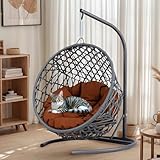 Thctvous Cat Egg Chair with Stand & Cushion, Cat Swing Bed with Rattan Wicker Appearance, Hanging Chair for Indoor Cats Pet Kitten Puppy Small Dogs (Brown, 19.30 Inch)