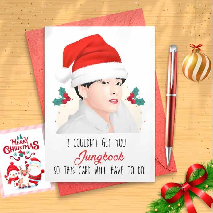 Jungkook BTS Christmas Card Customizable - K Pop, Korean Band, Personalizable, Funny Christmas Card, Christmas Humor, Christmas Cards