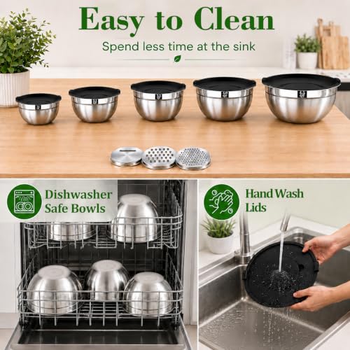 Boskermeal 8PCS Mixing Bowls Set - 5 Nesting Bowls with Lids, Stainless Steel - image 7